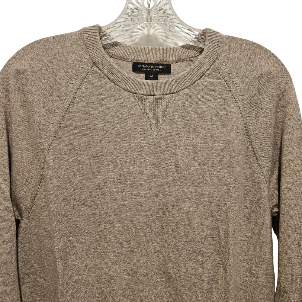 Banana Republic Sweater Mens M Tan Organic Cotton Crewneck Raglan Pullover Knit